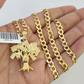 10k Gold Chain Necklace Money Tree Pendant Set Cuban Curb 5mm 20"-28" Charm