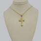 10k Yellow Gold Franco Chain Jesus Cross Charm Pendant 2mm 16-24 Inches Necklace