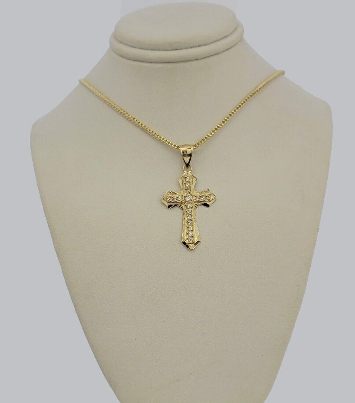 10k Yellow Gold Franco Chain Jesus Cross Charm Pendant 2mm 16-24 Inches Necklace