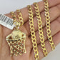 10k Gold Chain Necklace Basket Ball Pendant Set Cuban Curb 5mm 20"-28" Charm