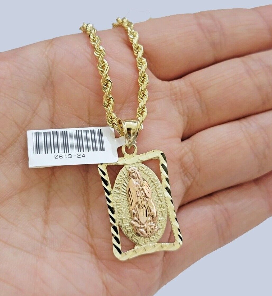 10kt Yellow Gold Rope Chain Virgin Mary Charm Pendant 18-28 Inches Necklace SALE