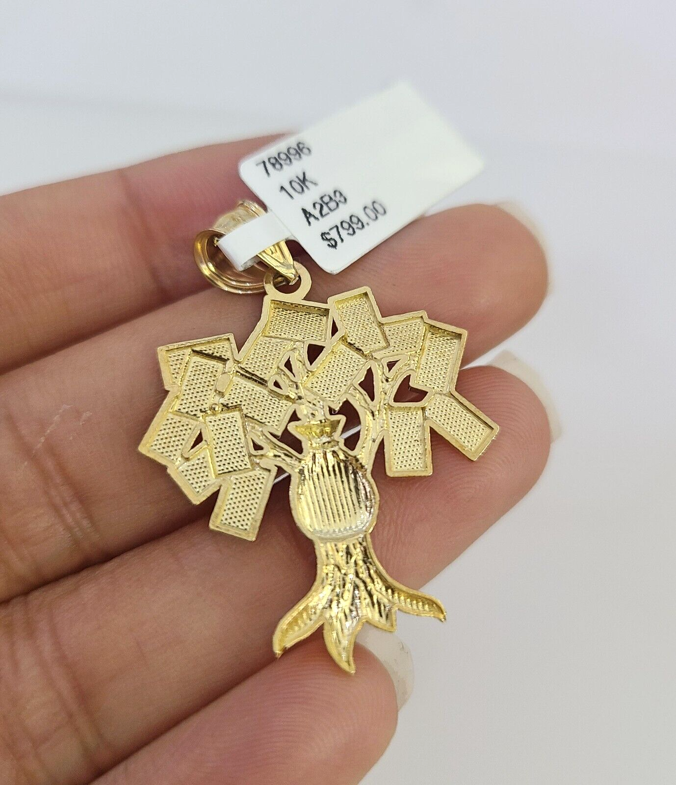 10k Gold Chain Necklace Money Tree Pendant Set Cuban Curb 5mm 20"-28" Charm