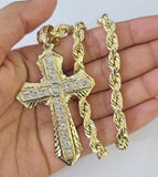 10k Rope Chain Yellow Gold Jesus Cross Charm Pendant 18-30'' Inches 8mm Necklace