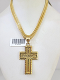 10k Gold Franco Chain Jesus Cross Charm Pendant 2.5mm 18-24 Inches Necklace