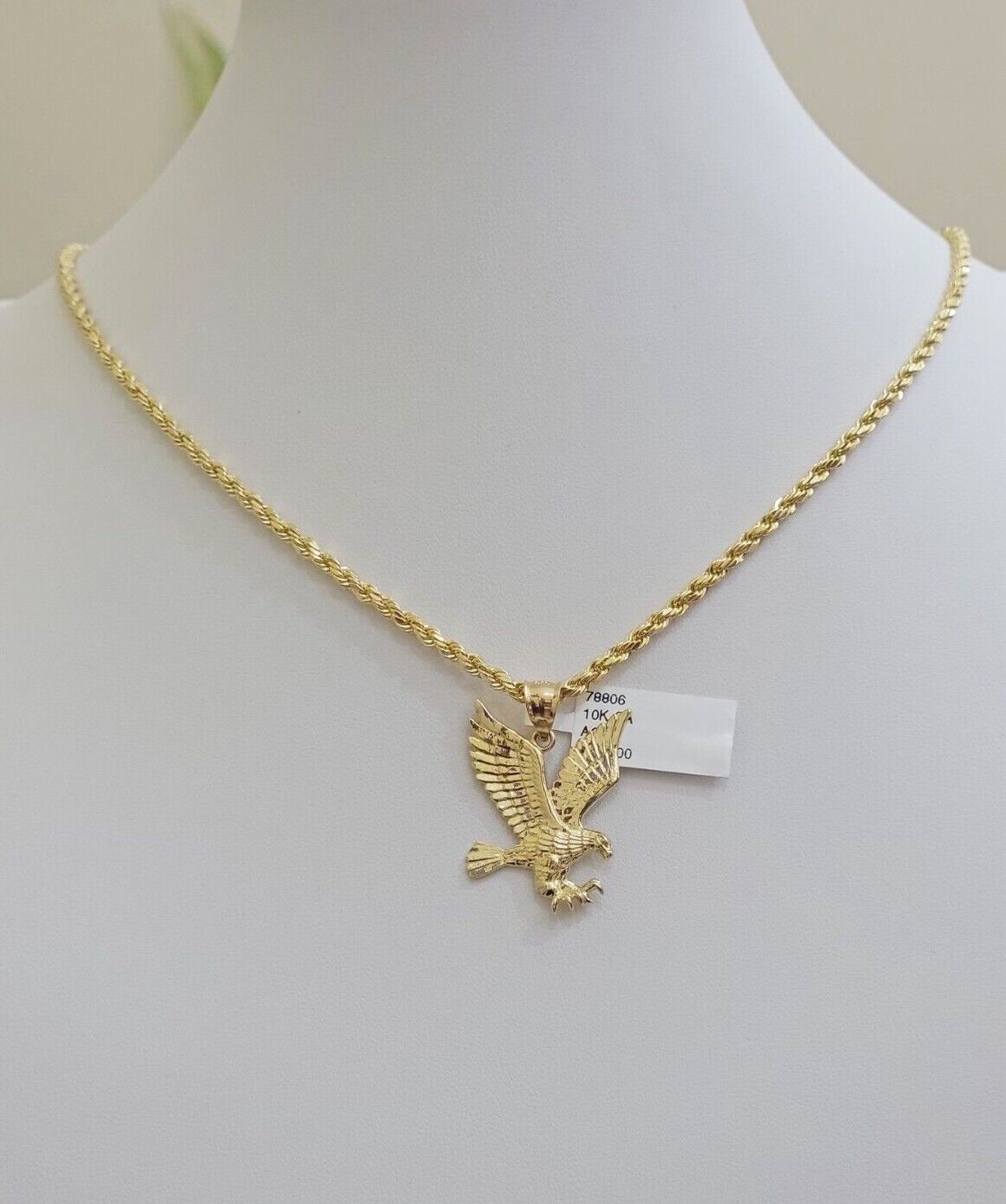 10k Gold Rope Chain Eagle Charm Pendant Set 22'' Inches 3mm Necklace REAL SALE