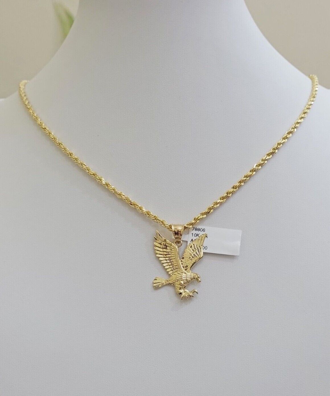 10k Gold Rope Chain Eagle Charm Pendant Set 22'' Inches 3mm Necklace REAL SALE
