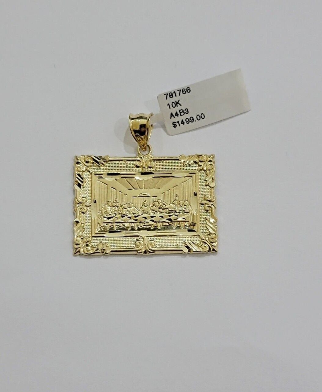 Real 10k Gold Pendant Charm Last Supper Square Jesus 10kt Yellow 1.5-3 Inch SALE