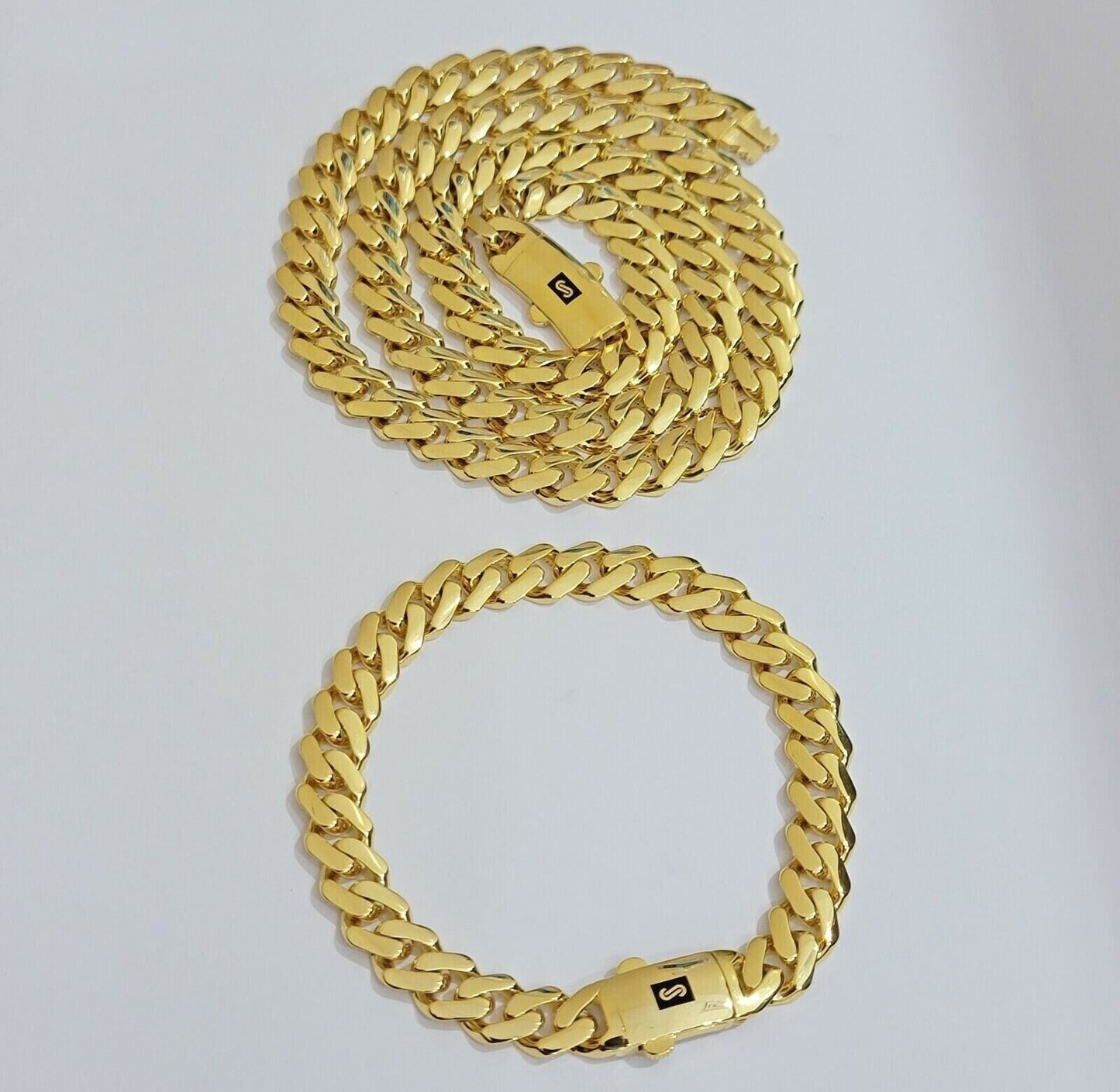 Real 10k Gold Chain Monaco Necklace Cuban Royal Link 8.5 Mm 22" Inch Plain ,10KT