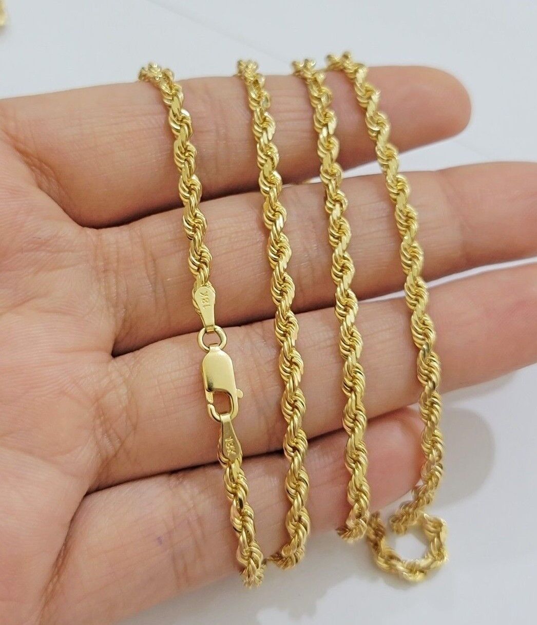 Real 18kt Yellow Gold Rope Chain Necklace 3mm 22 Inch Men Women SOLID HEAVY SALE