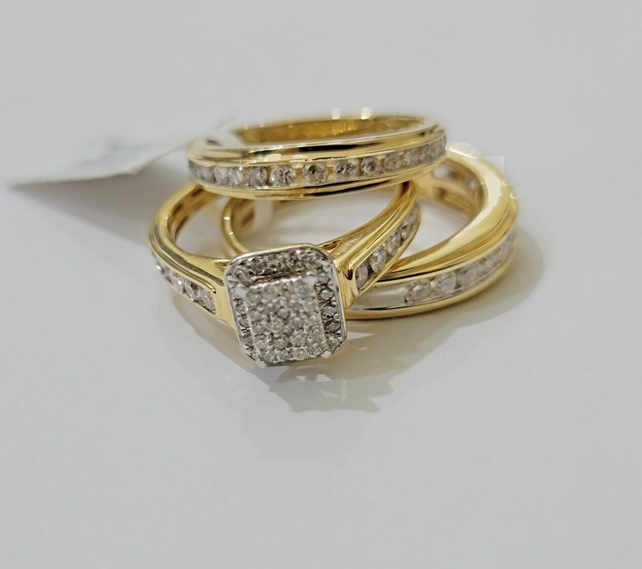 14k Yellow Gold 1.40CT Diamond Ring Band Ladies Trio Set Wedding Engagement SALE