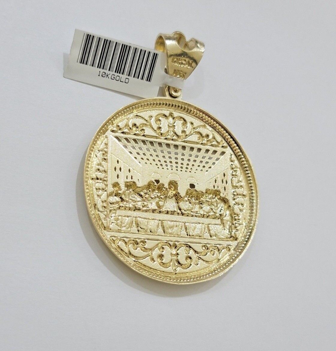 Real 10k Yellow Gold Pendant Last Supper Charm For Mens Genuine 10kt Medallion