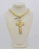 10kt Yellow Gold Franco Chain Necklace Nugget Cross Charm Pendant 5mm 20-26 Inch