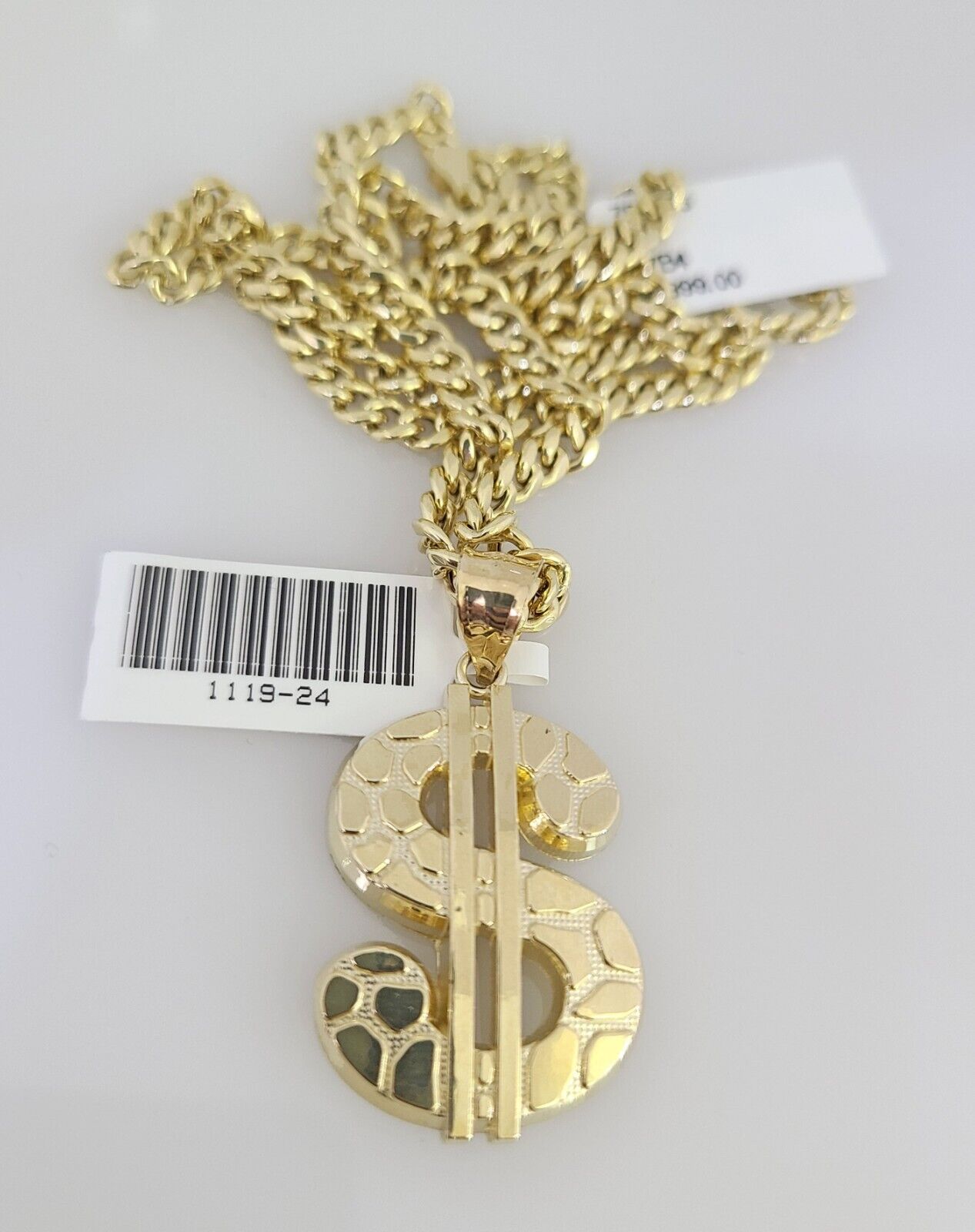 10k Gold Chain Dollar Pendant Set Miami Cuban Necklace 4mm 18"-26" Charm