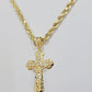 10k Gold Rope Chain Necklace Cross Charm Jesus Pendant Set 18-28" 5mm, REAL 10KT