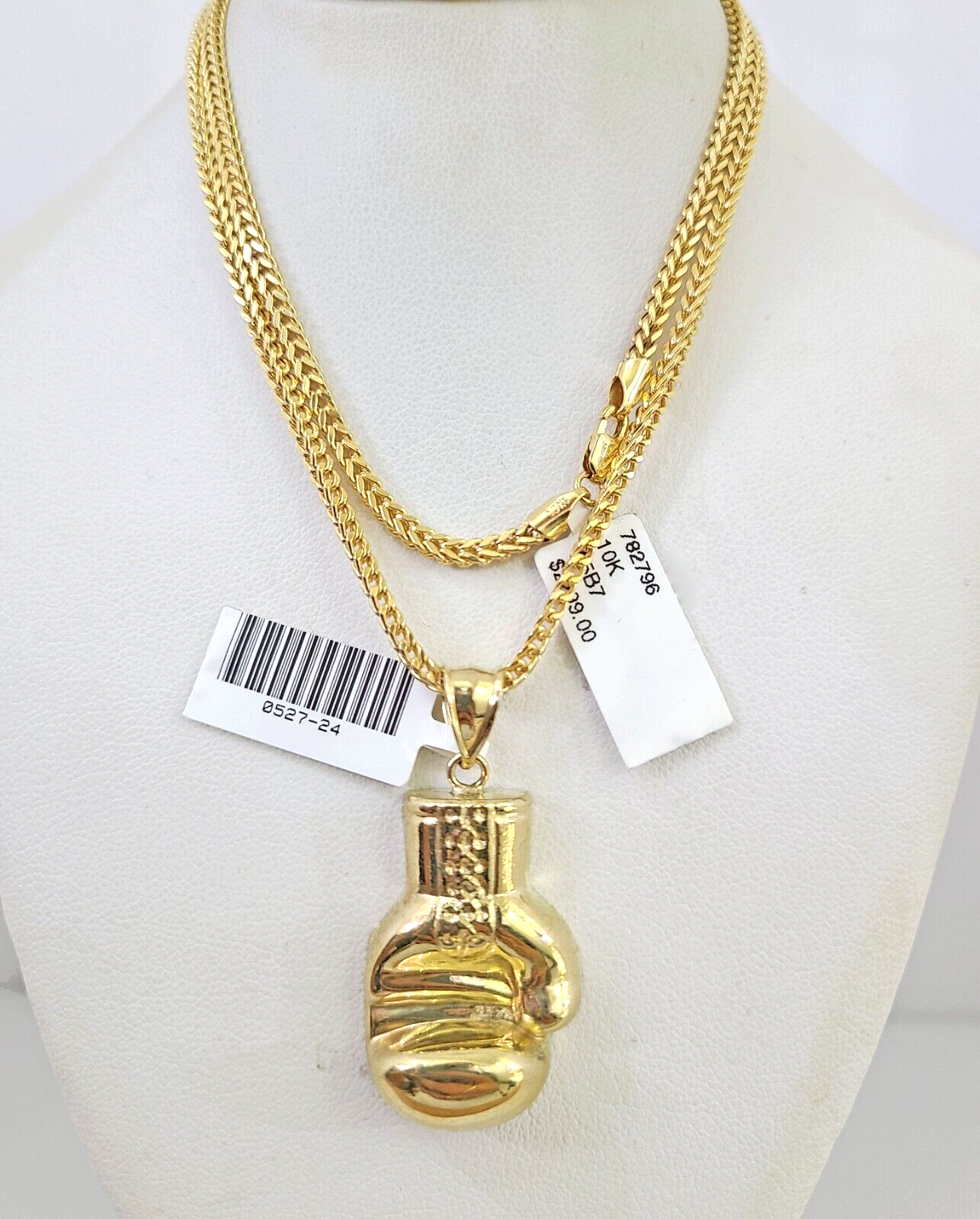 10k Gold Franco Chain Boxing Gloves Charm Pendant 2.5mm 18-24 Inches Necklace