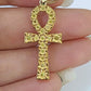 Ankh Cross Charm Pendant REAL 10k Yellow Gold Genuine Natural Diamond Men Women