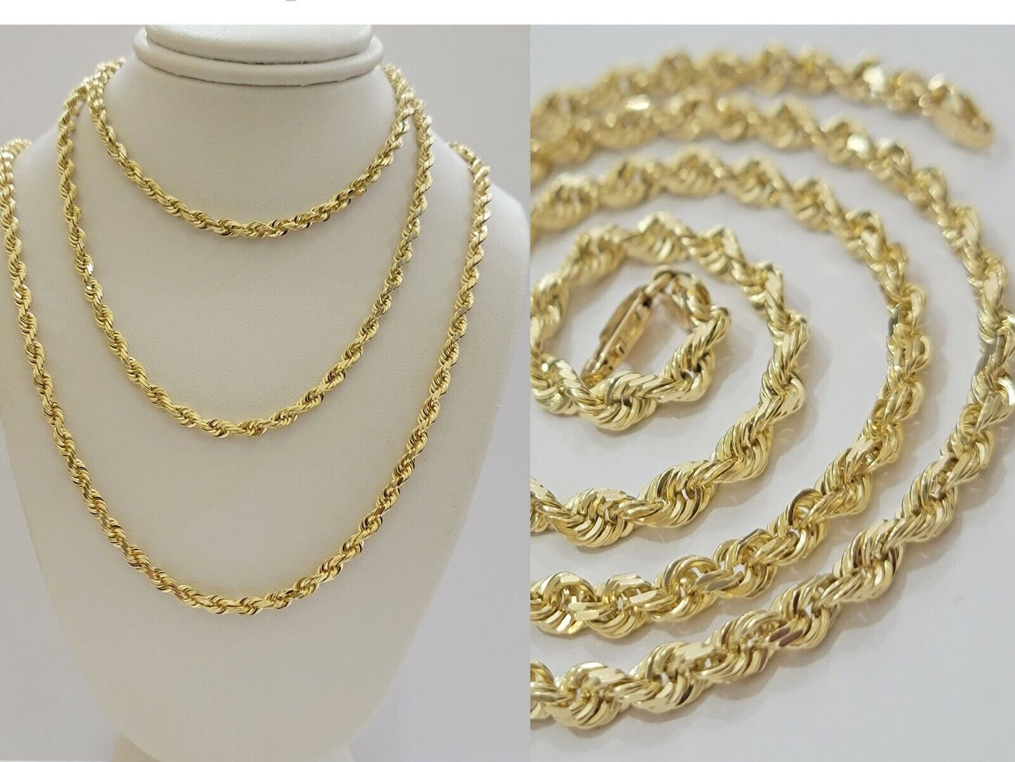 Real 10k Yellow Gold Rope Chain necklace 18 inch - 28 inch SOLID 4mm Mens Women