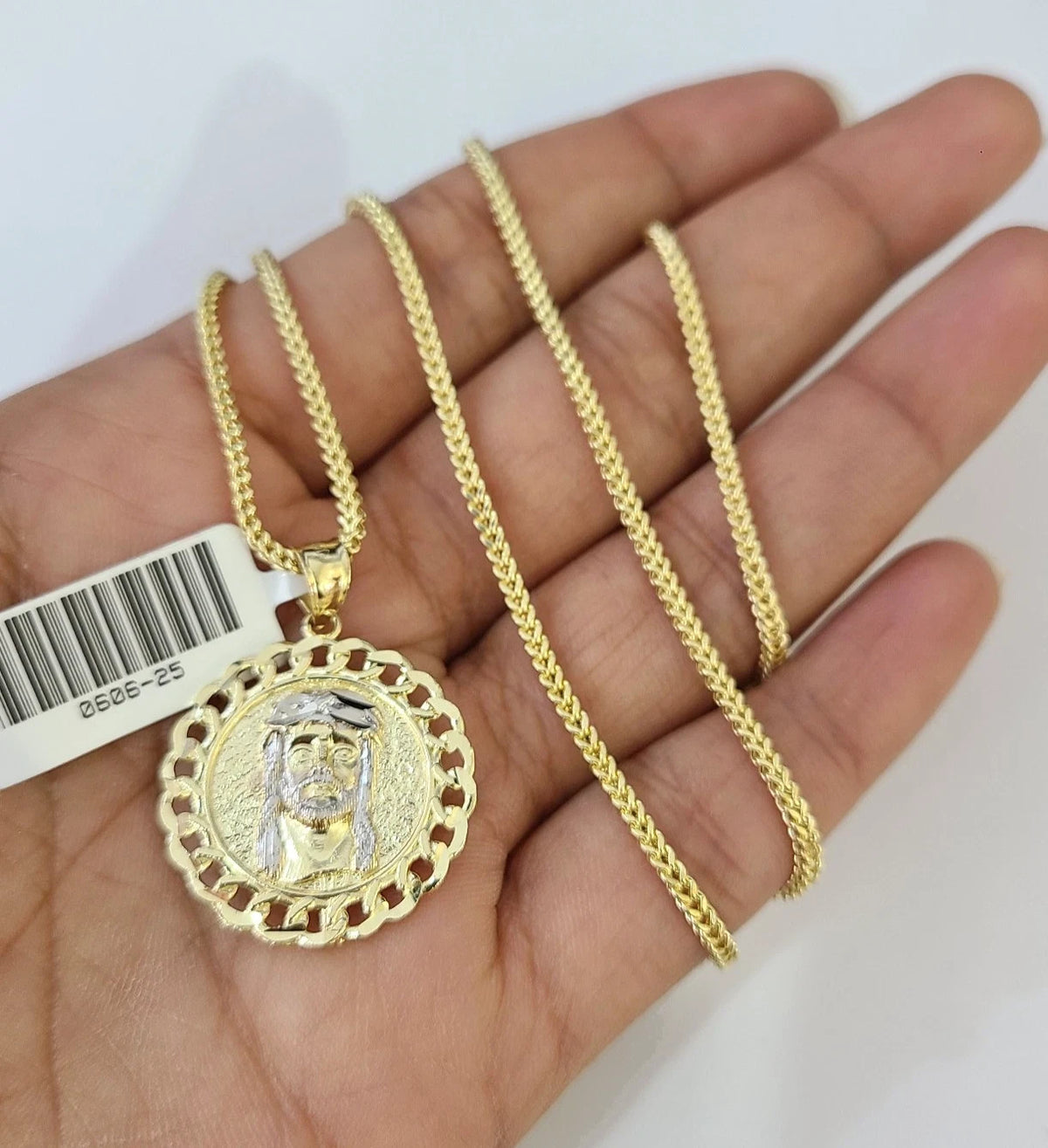Yellow Jesus Chain Real 10k Yellow Gold Franco Chain Jesus Head Pendant Charm 2mm Necklac ...