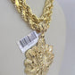 10k Yellow Gold Rope Chain Weed leaf Charm Pendant 18-30'' Inch 7mm  Necklace