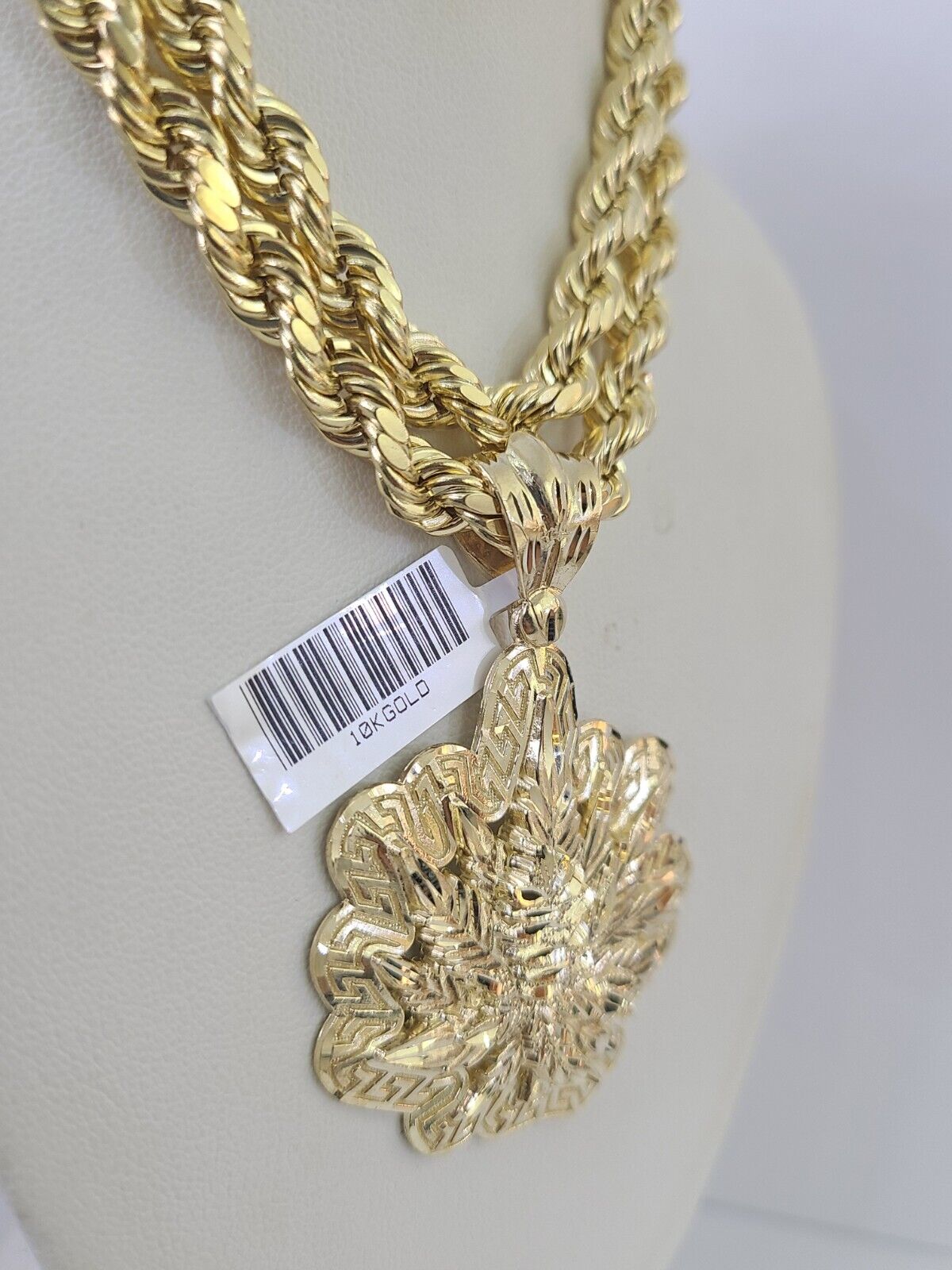 10k Yellow Gold Rope Chain Weed leaf Charm Pendant 18-30'' Inch 7mm  Necklace