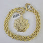 10k Yellow Gold Rope Chain Weed leaf Charm Pendant 18-30'' Inch 7mm  Necklace