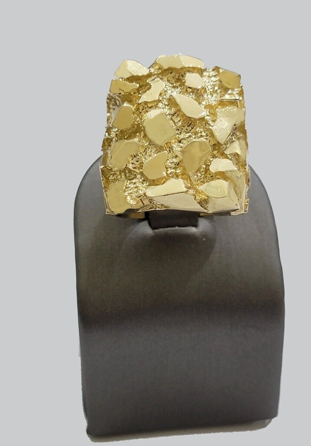 SOLID 10k Yellow Gold Nugget Ring Casual Men's Band Square New Style REAL SALE