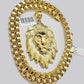 Real 10kt Gold Box Byzantine Necklace Lion Charm Pendant SET Chain 6mm 24 Inches