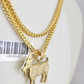 10k Gold Franco Chain Goat Charm Pendant 2.5mm 18-24 Inches Necklace SET