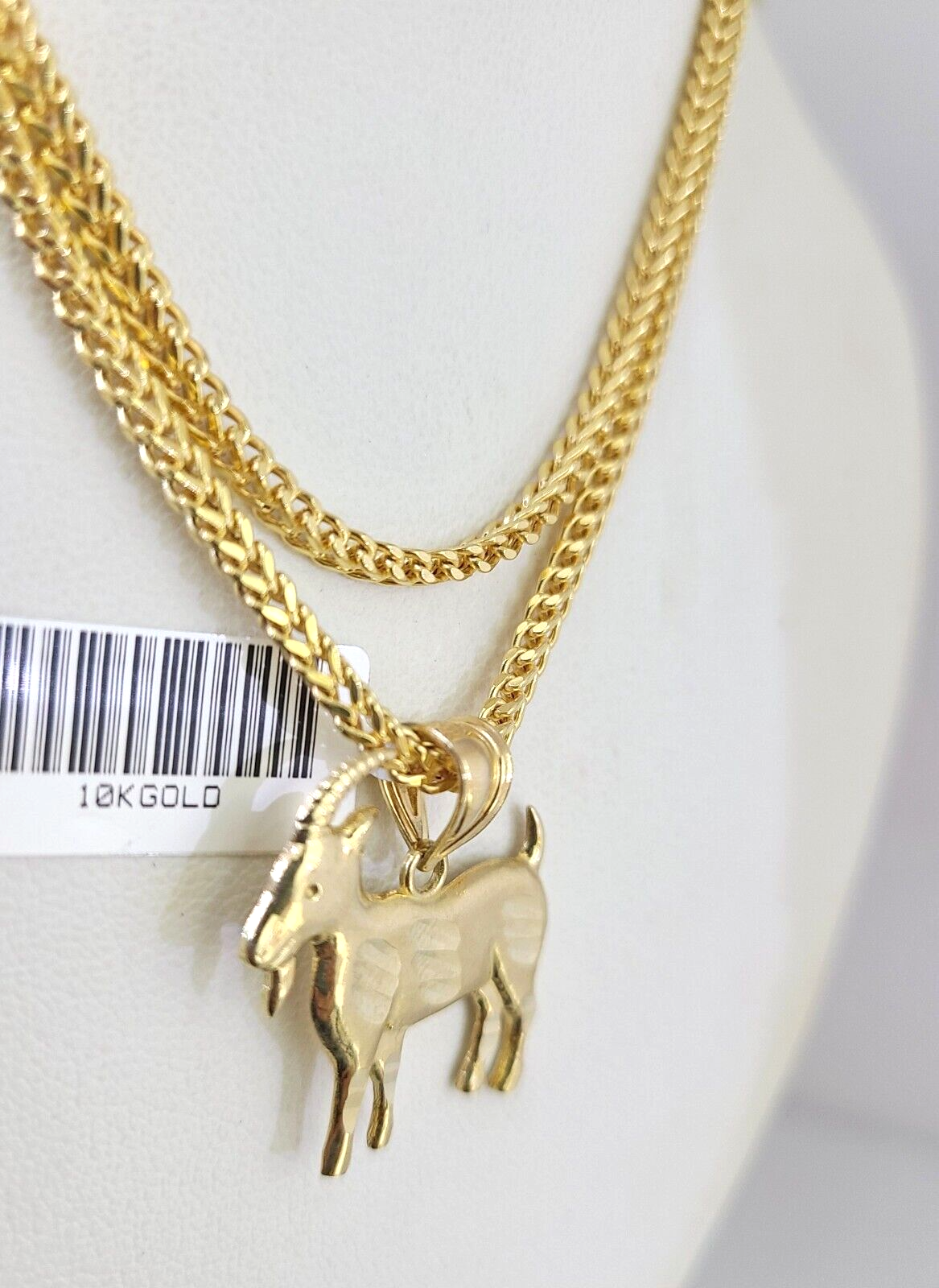 10k Gold Franco Chain Goat Charm Pendant 2.5mm 18-24 Inches Necklace SET