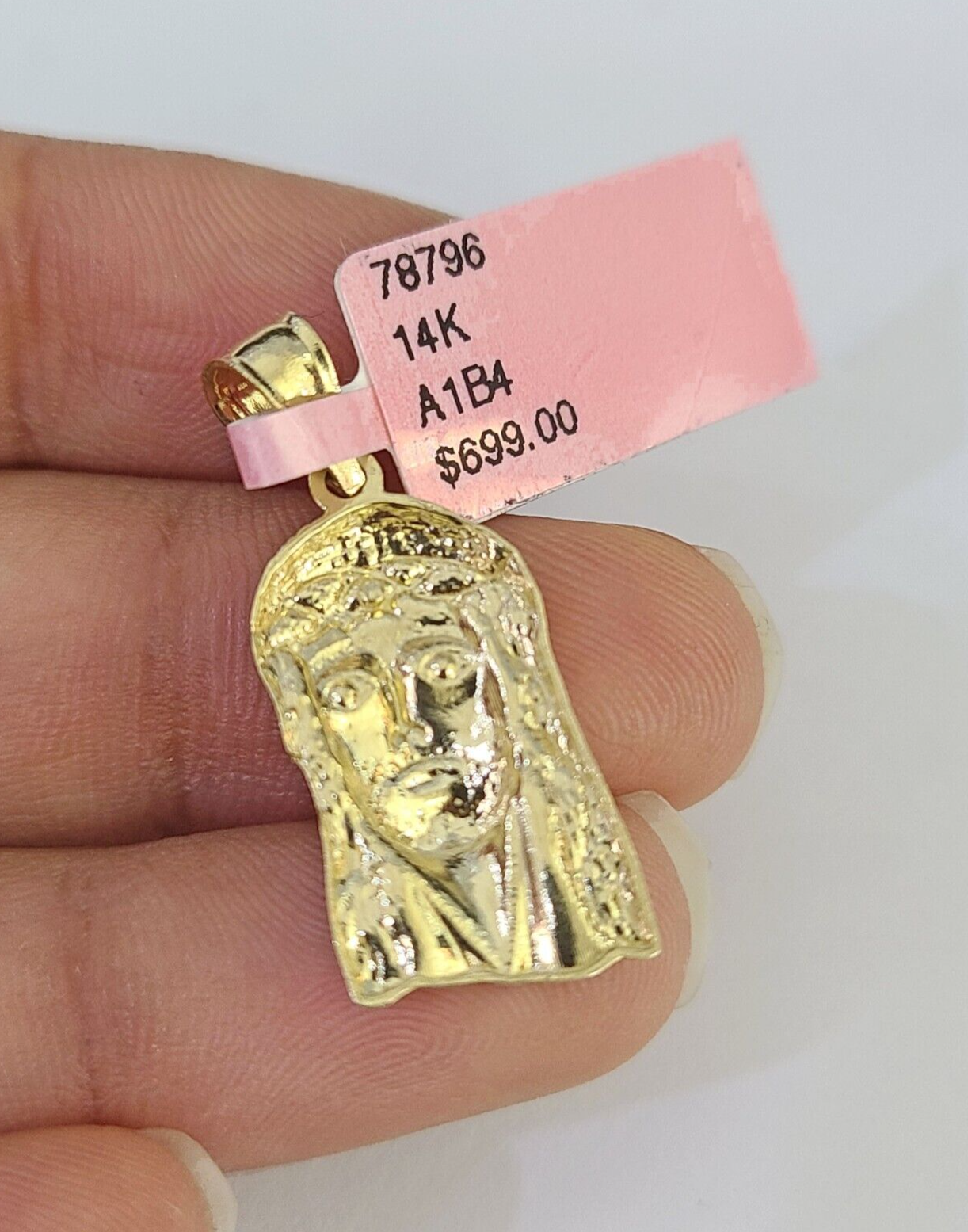 Real 14k Gold Chain Jesus Head Pendant Set 14kt Miami Cuban Link Chain 2mm Charm