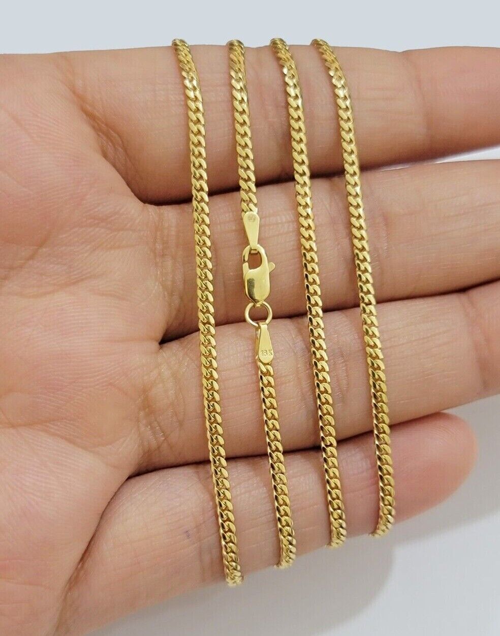 Real 18k Yellow Gold Miami Cuban Chain Necklace 3mm 18-24 Inches Men Women SOLID