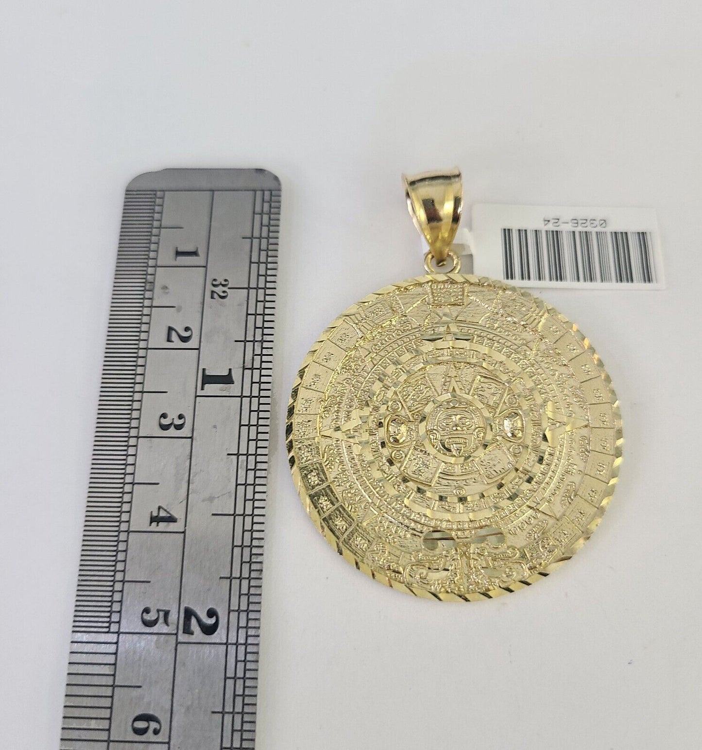 10k Gold Chain Mayan Calendar Pendant Set Miami Cuban link Necklace 5mm 20"-30"