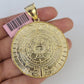 14k Yellow Gold Franco Chain Necklace Mayan Calendar Charm Pendant 4mm 22"Inch