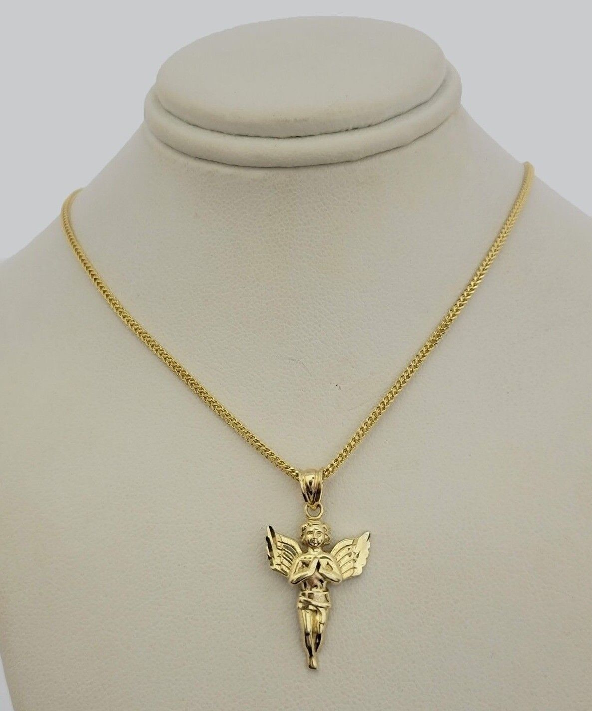 10k Gold Franco Chain Praying Angel Charm Pendant 1.5mm 16-24 Inch Necklace SALE