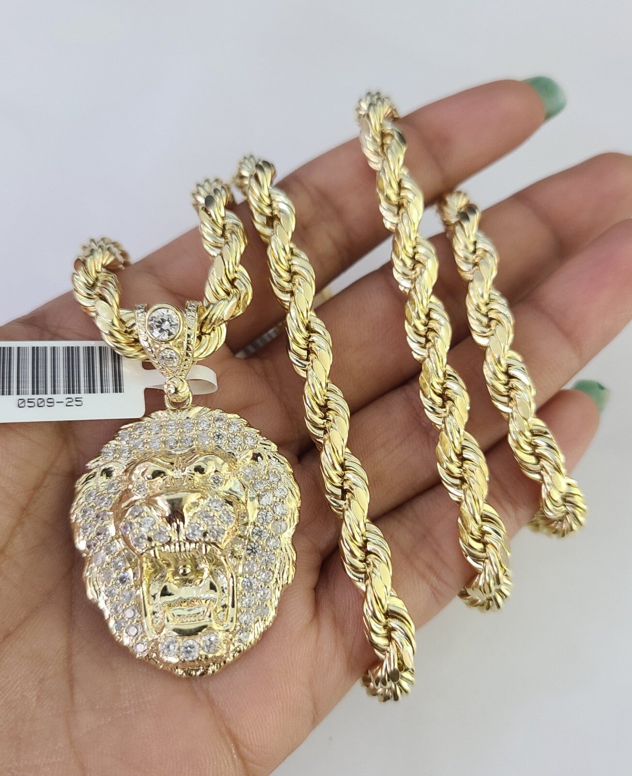 10k Rope Chain Roaring Lion Charm Pendant Gold 18"-30'' Inch 7mm Necklace