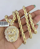 10k Rope Chain Roaring Lion Charm Pendant Gold 18"-30'' Inch 7mm Necklace