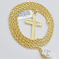 10k Gold Rope Chain Cross Charm Pendant Set 18"-28" inch 3mm Necklace, REAL 10KT