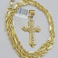 10kt Gold Milano Rope Chain Jesus Cross Charm Pendant Set 18-24'' Inch Necklace