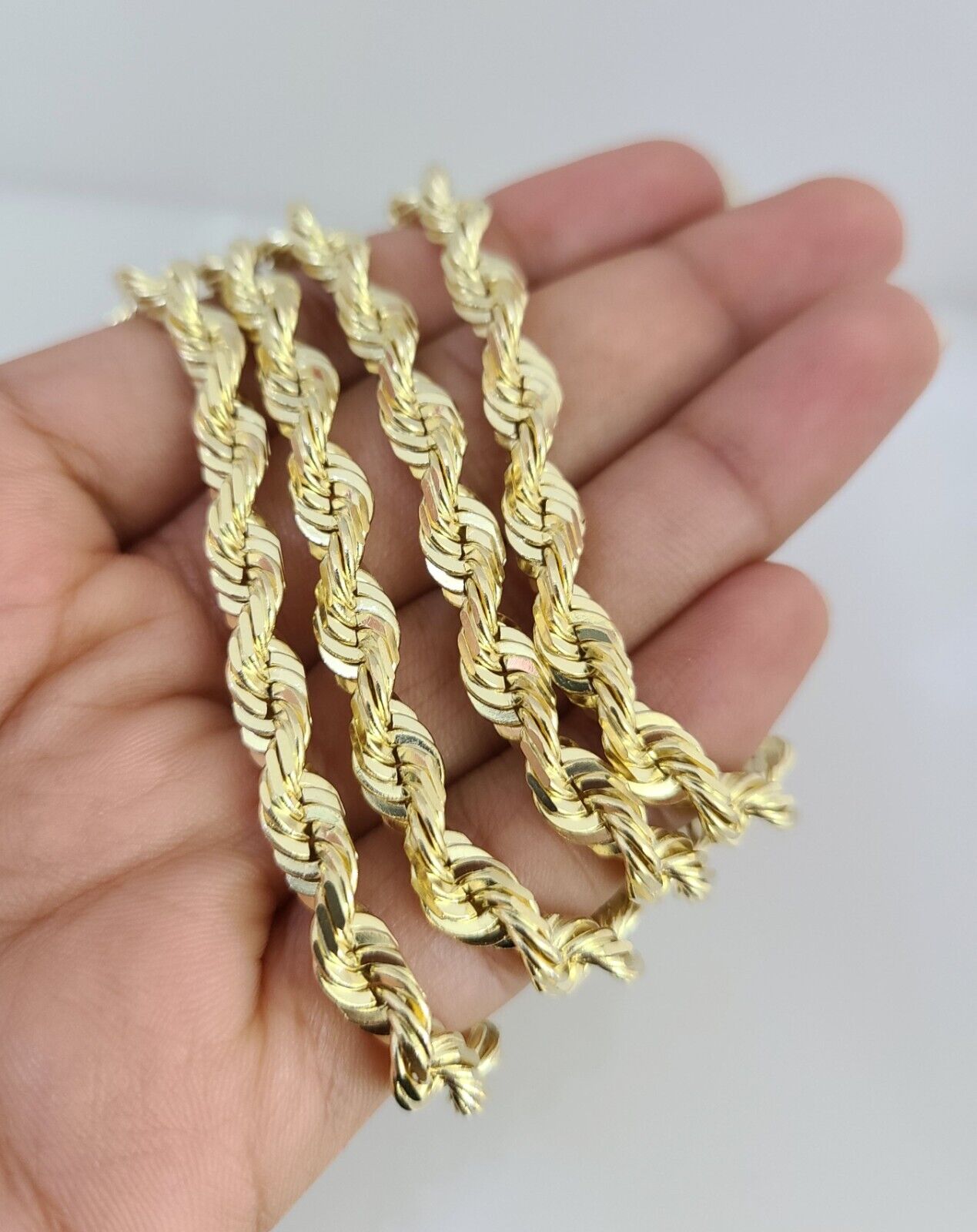 10k Rope Chain Necklace 6mm Solid link Diamond Cut 24" Men Women Yellow Gold