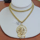 10kt Gold Miami Cuban Chain Jesus Head Charm Pendant Set 18-28 Inch 5mm Necklace