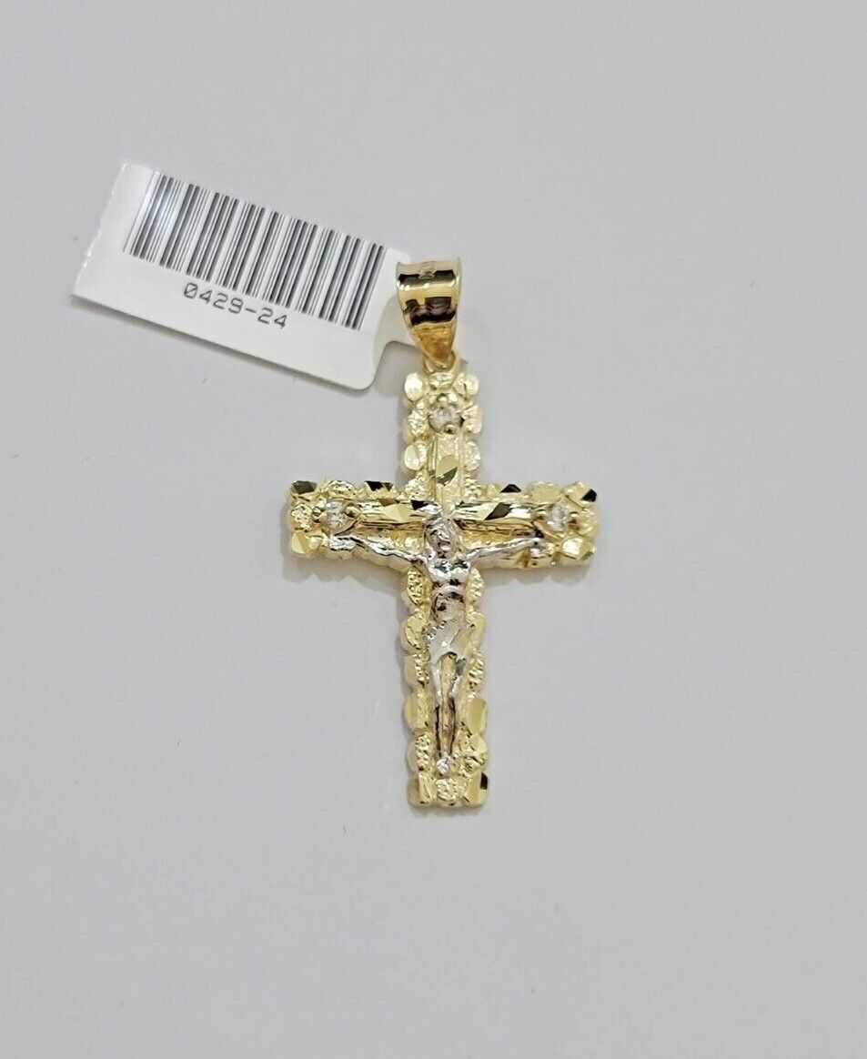 10kt Gold Milano Rope Chain Cross Charm Pendant Set 18-24 Inch 3mm Necklace REAL