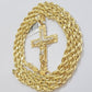 Rope Chain Cross Charm Pendant Set 14k Gold Necklace 20"-28" Inch 5mm, REAL 14KT