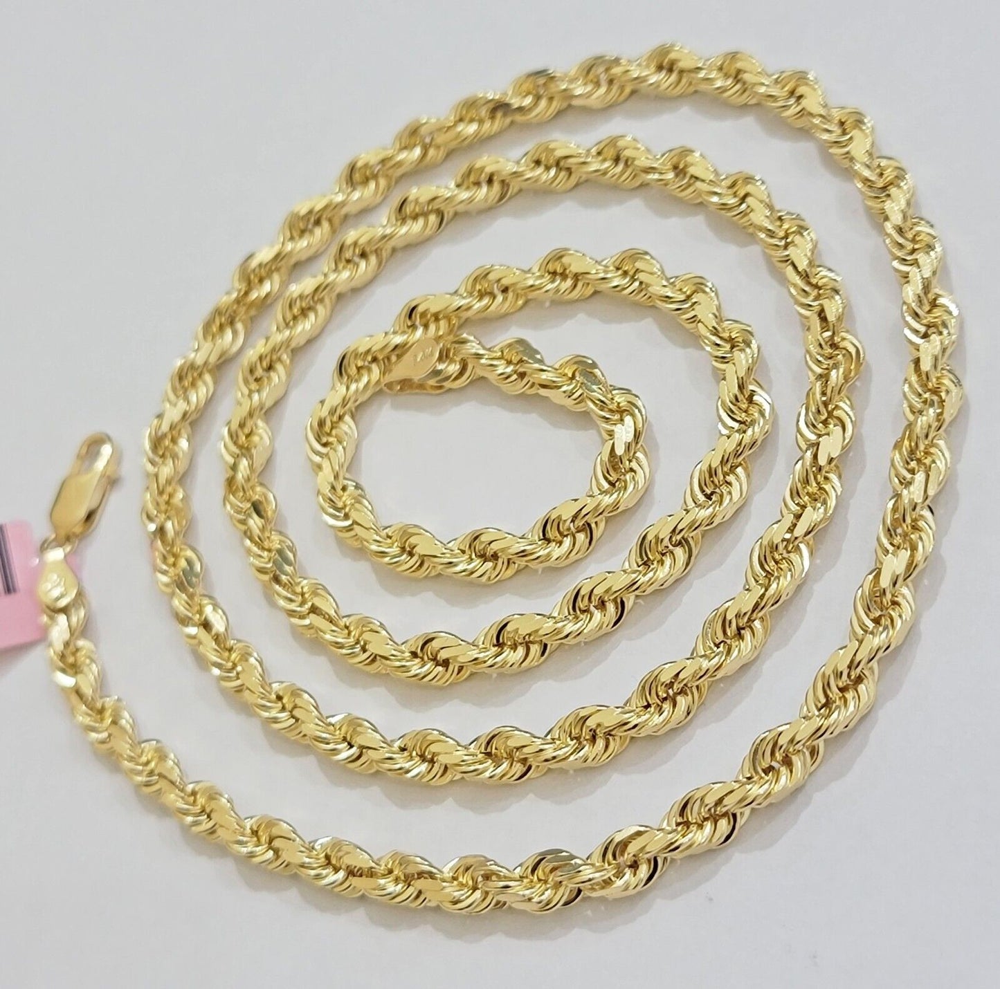 Real 14k Yellow Gold Rope Chain Necklace 4.5mm 18- 26 Inch Diamond Cut SOLID 14K