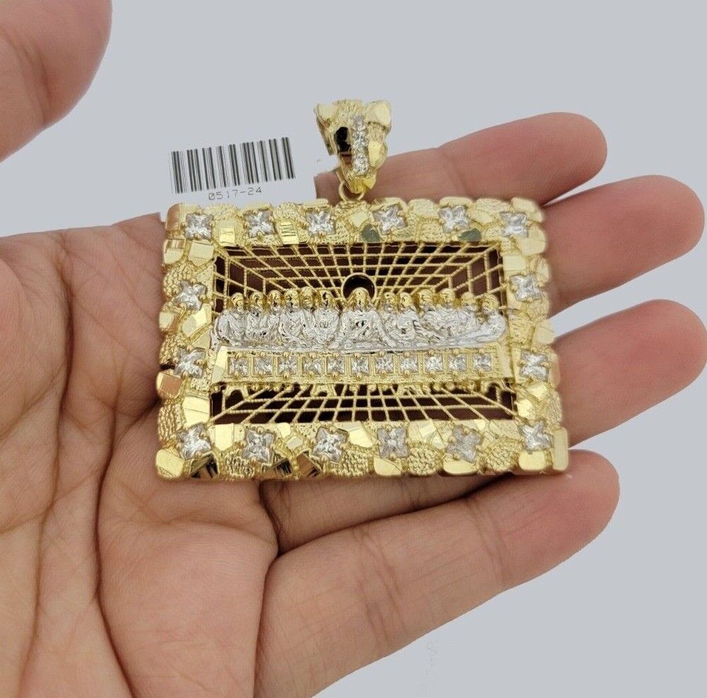 10k Gold Franco Chain Nugget Last Supper Charm Pendant 5mm 20-26 Inches Necklace