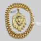 10kt Real Gold Box Byzantine Necklace Lion Charm Pendant SET Chain 6mm 20 Inches