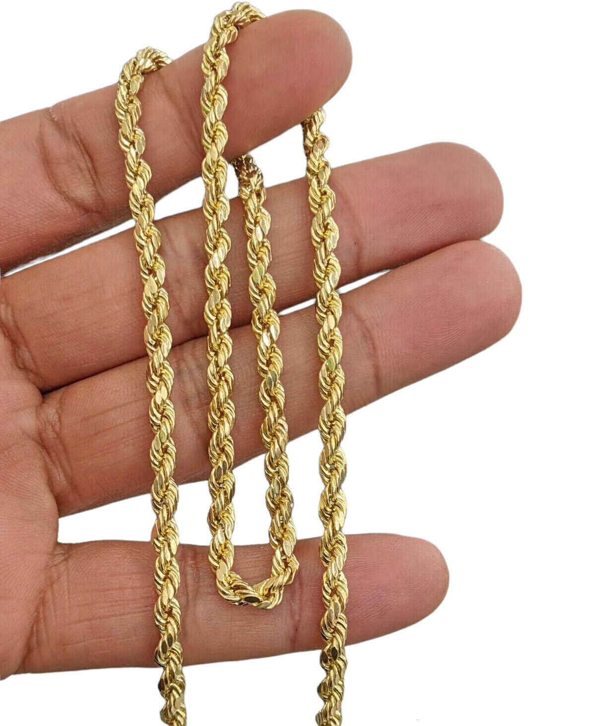 Real 14k Gold Rope Chain Necklace 4mm 18 - 26 Inch Diamond cuts 10kt  Men Women