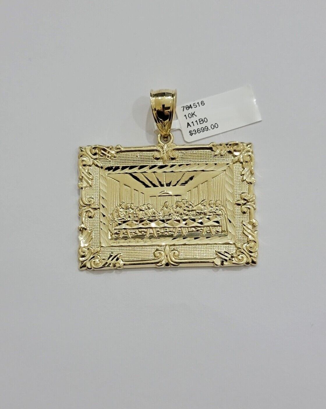 Real 10k Gold Pendant Charm Last Supper Square Jesus 10kt Yellow 1.5-3 Inch SALE