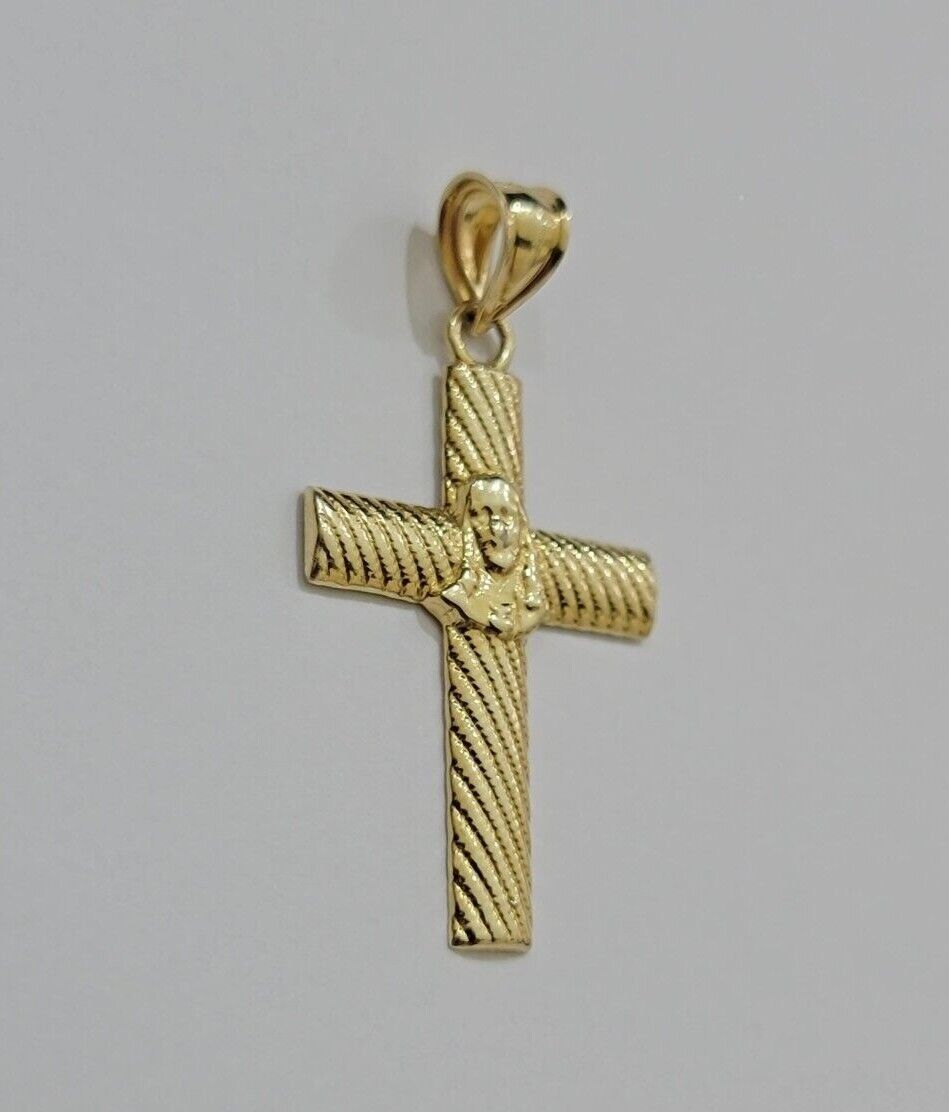 10k Yellow Gold Rope Chain Jesus Cross Charm Pendant Set 18-28'' Inches Necklace