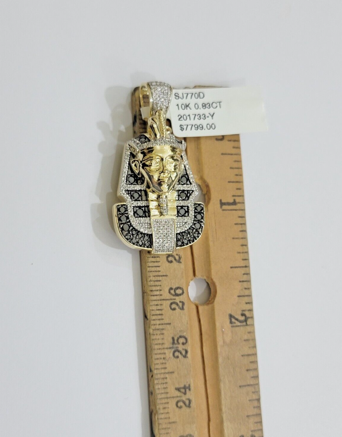 Black Diamond Pharoah Charm Pendant 10kt Yellow Gold 0.80 CT Chain Necklace SALE