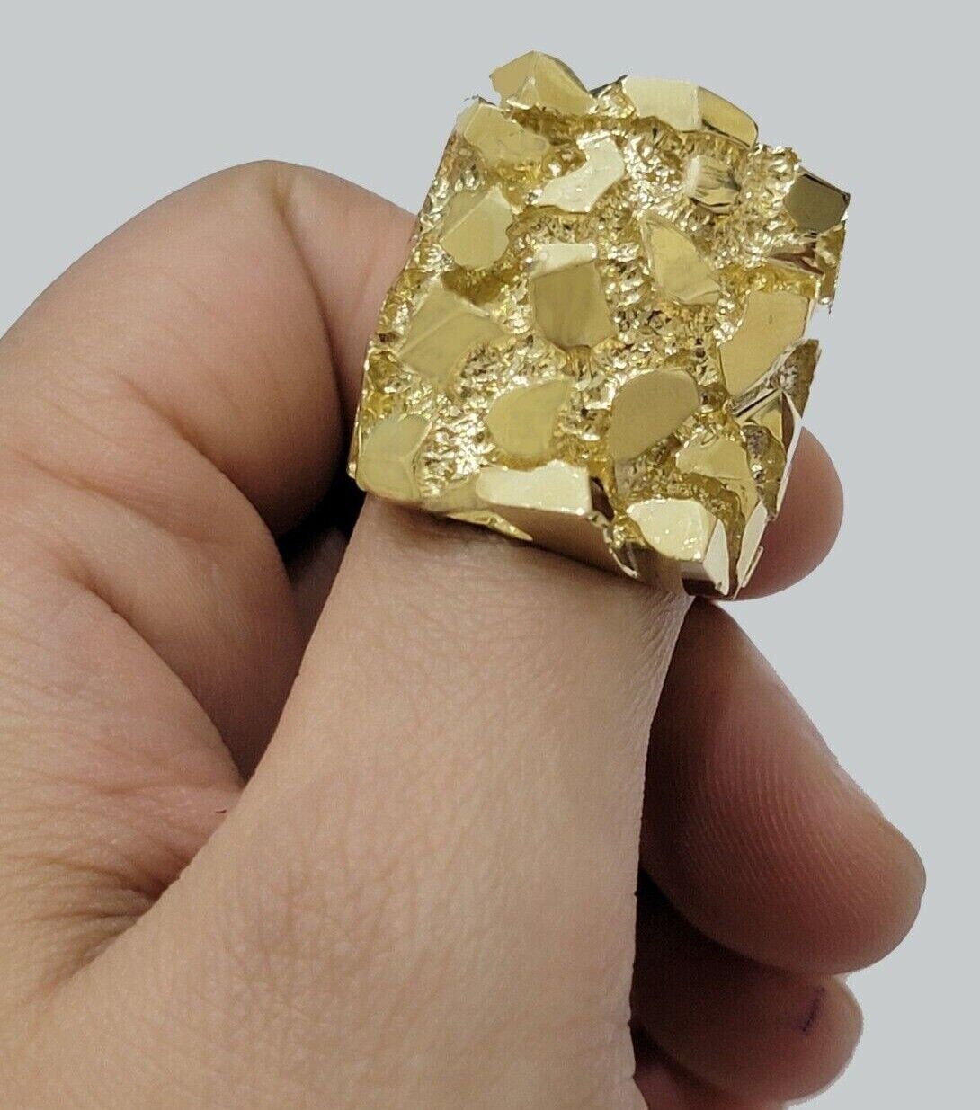 SOLID 10k Yellow Gold Nugget Ring Casual Men's Band Square New Style REAL SALE